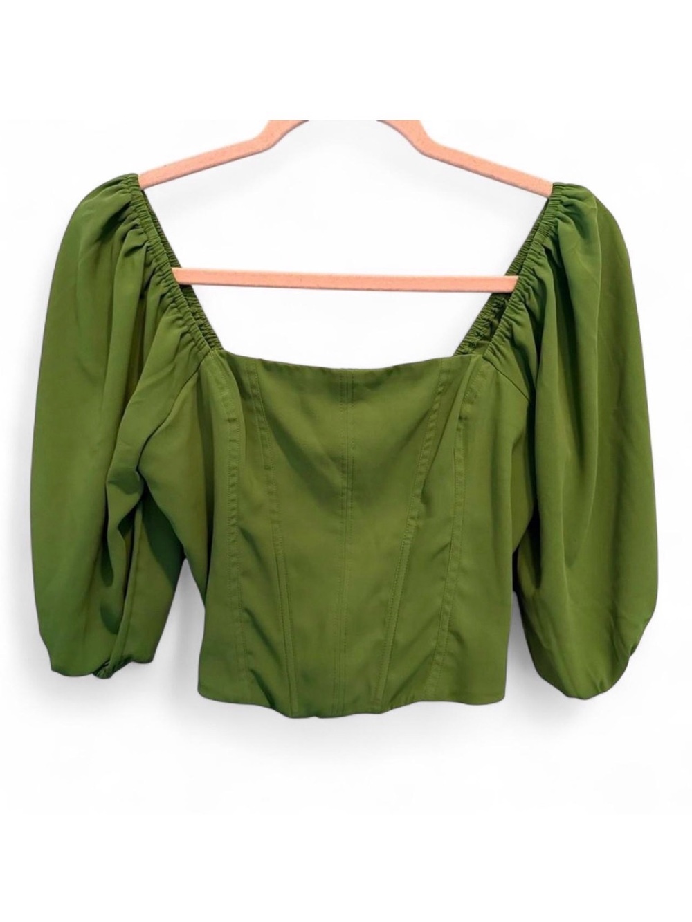 Abercrombie & Fitch Olive Green Puff Sleeve Crop Blouse Small Festival Going Out